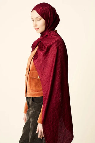 Premium Jakar Şal Halka Desen - Bordo