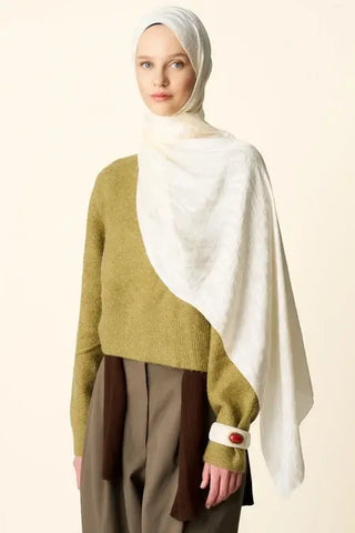 Premium Jakar Şal Dalga Desen - Krem