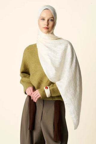 Premium Jakar Şal Dalga Desen - Krem