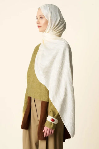 Premium Jakar Şal Dalga Desen - Krem