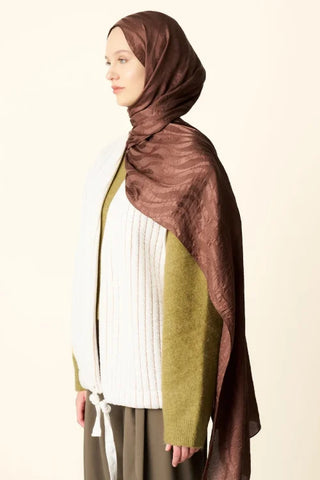 Premium Jakar Şal Dalga Desen - Brownie