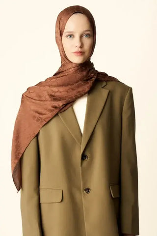 Premium Jakar Şal Halka Desen - Kızıl Kahve