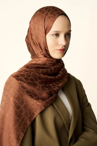 Premium Jakar Şal Halka Desen - Kızıl Kahve