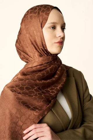 Premium Jakar Şal Halka Desen - Kızıl Kahve