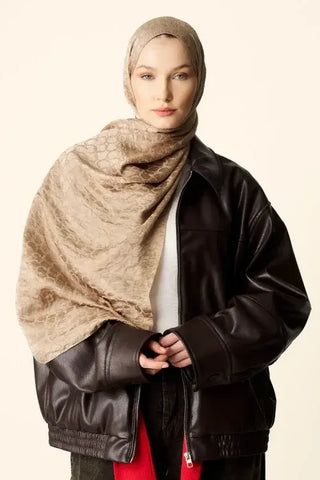 Premium Jakar Şal Halka Desen - Vizon