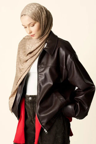 Premium Jakar Şal Halka Desen - Vizon