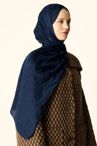 Premium Jakar Şal Dalga Desen - Lacivert