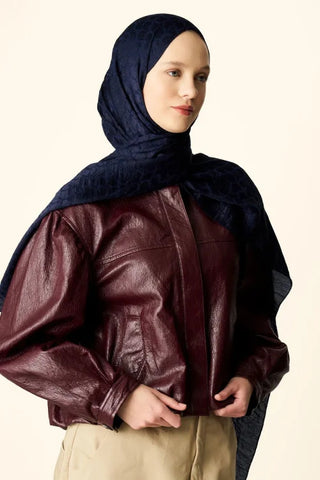 Premium Jakar Şal Halka Desen - Lacivert