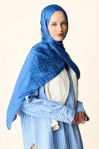Premium Jakar Şal Halka Desen - Mavi