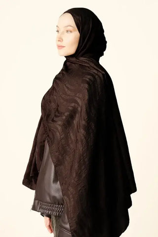 Premium Jakar Şal Dalga Desen - Kahverengi