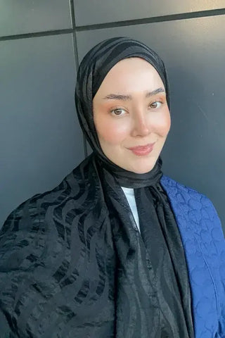 Premium Jakar Şal Dalga Desen - Siyah