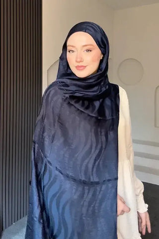 Premium Jakar Şal Dalga Desen - Lacivert