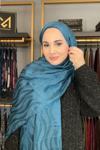 Premium Jakar Şal Dalga Desen - Petrol