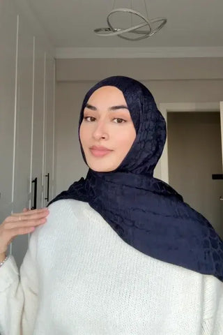 Premium Jakar Şal Halka Desen - Lacivert