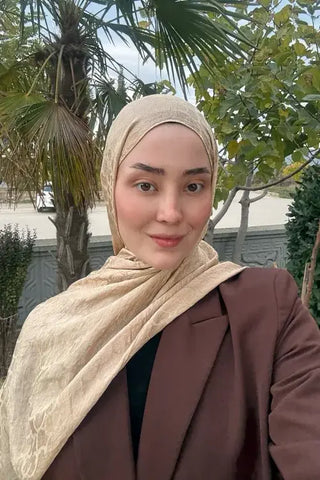 Premium Jakar Şal Halka Desen - Latte