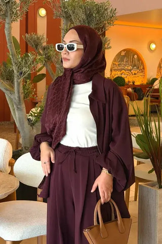 Premium Jakar Şal Halka Desen - Vişne Çürüğü