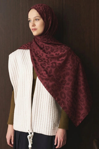 Naiya Jakar Şal Leopar Desen - Bordo