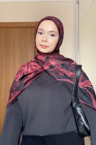 Amora Desenli Pamuk Dokulu Şal - Bordo