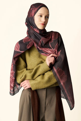 Amora Desenli Pamuk Dokulu Şal - Kahverengi