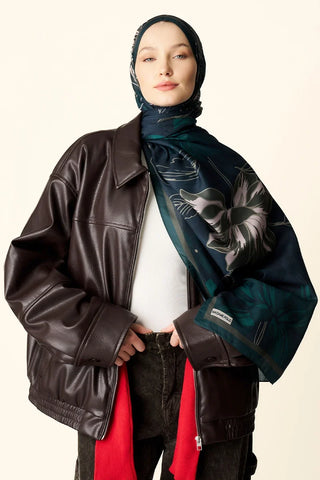 Amora Desenli Pamuk Dokulu Şal - Yeşil