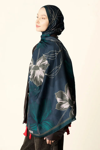 Amora Desenli Pamuk Dokulu Şal - Yeşil