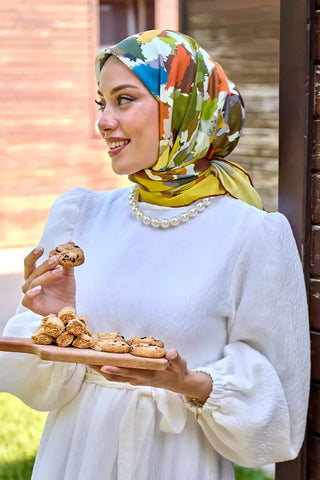 Aria Koleksiyonu Dalia Desen Eşarp - Olive