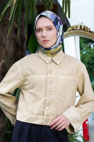 Aria Koleksiyonu Dalia Desen Eşarp - Yağ Yeşili