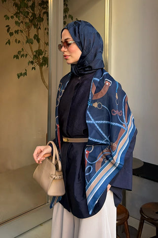 Belt Desen Omuz Şalı - Lacivert