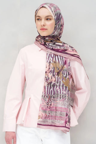 Botanik Desen Tensel Şal - Pembe