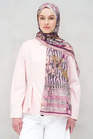 Botanik Desen Tensel Şal - Pembe