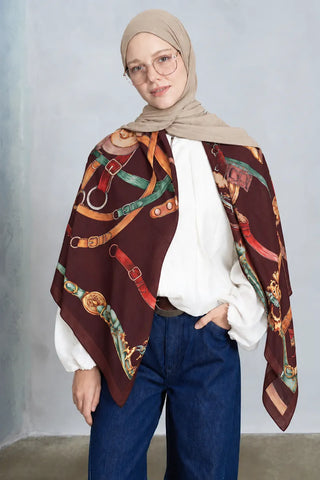Buckle Desen Omuz Şalı - Bordo
