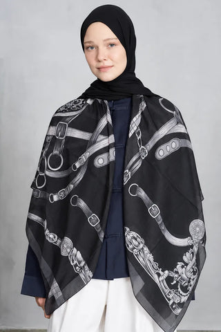 Buckle Desen Omuz Şalı - Siyah