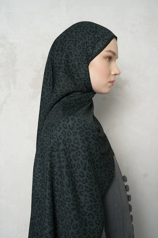 Çift Taraflı Premium Şal Leopar Desen - Siyah