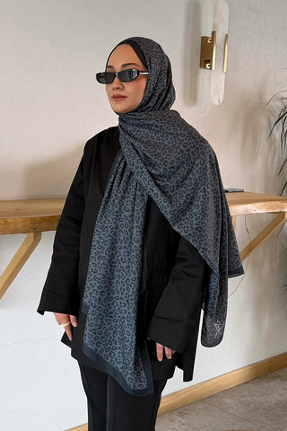 Çift Taraflı Premium Şal Leopar Desen - Siyah
