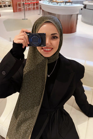 Çift Taraflı Premium Şal Leopar Desen - Yağ Yeşili