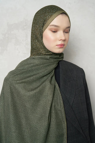 Çift Taraflı Premium Şal Leopar Desen - Yağ Yeşili