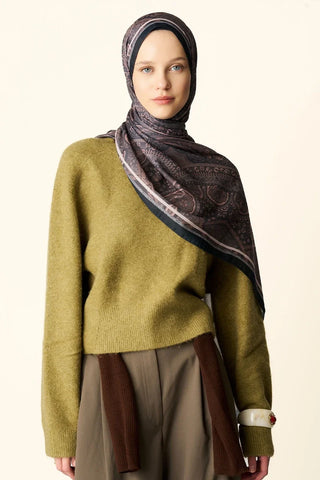 Clara Desenli Pamuk Dokulu Şal - Kahverengi