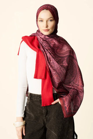 Clara Desenli Pamuk Dokulu Şal - Kırmızı