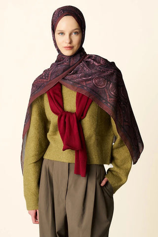 Clara Desenli Pamuk Dokulu Şal - Kızıl Kahve