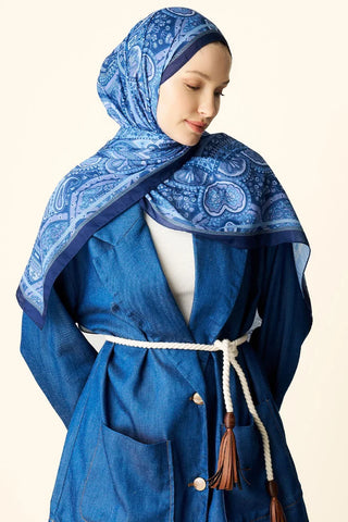 Clara Desenli Pamuk Dokulu Şal - Mavi