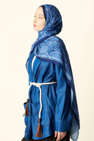 Clara Desenli Pamuk Dokulu Şal - Mavi