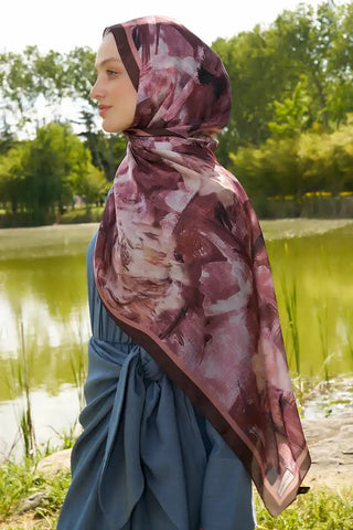 Crystal Flower Desen Şal - Kızıl Kahve
