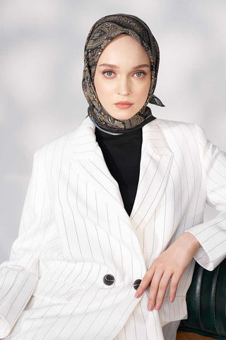Daisy Glory Desen Eşarp - Siyah / Gold