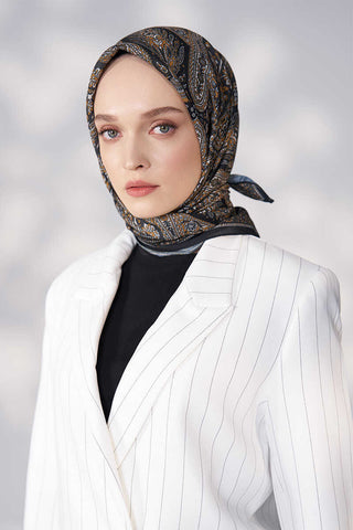 Daisy Glory Desen Eşarp - Siyah / Gold