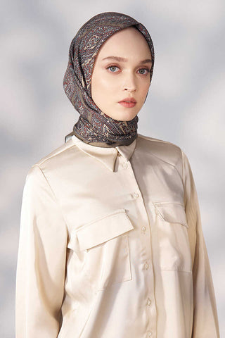 Daisy Glory Desen Eşarp - Yağ Yeşili