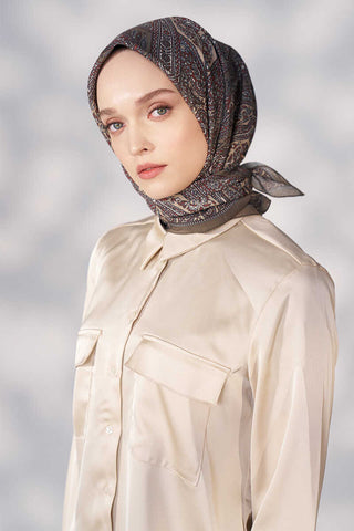 Daisy Glory Desen Eşarp - Yağ Yeşili