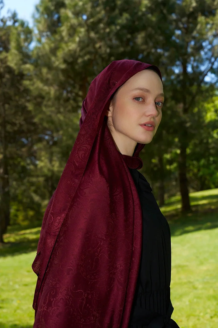 Elegance Etnik Desen Jakar Şal - Bordo