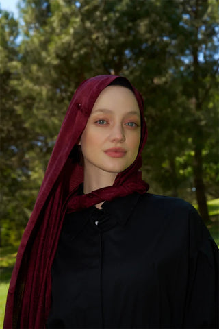 Elegance Etnik Desen Jakar Şal - Bordo