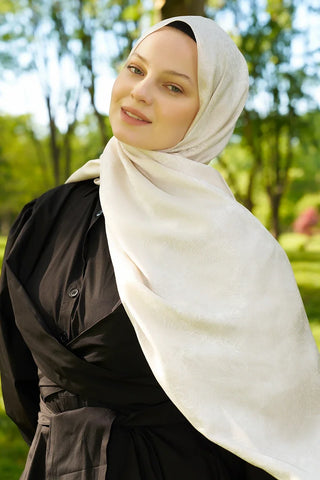 Elegance Etnik Desen Jakar Şal - İnci