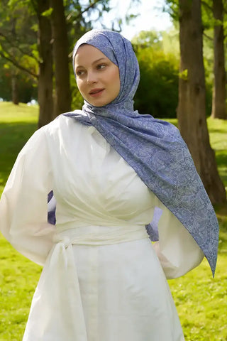 Elegance Etnik Desen Jakar Şal - Mavi